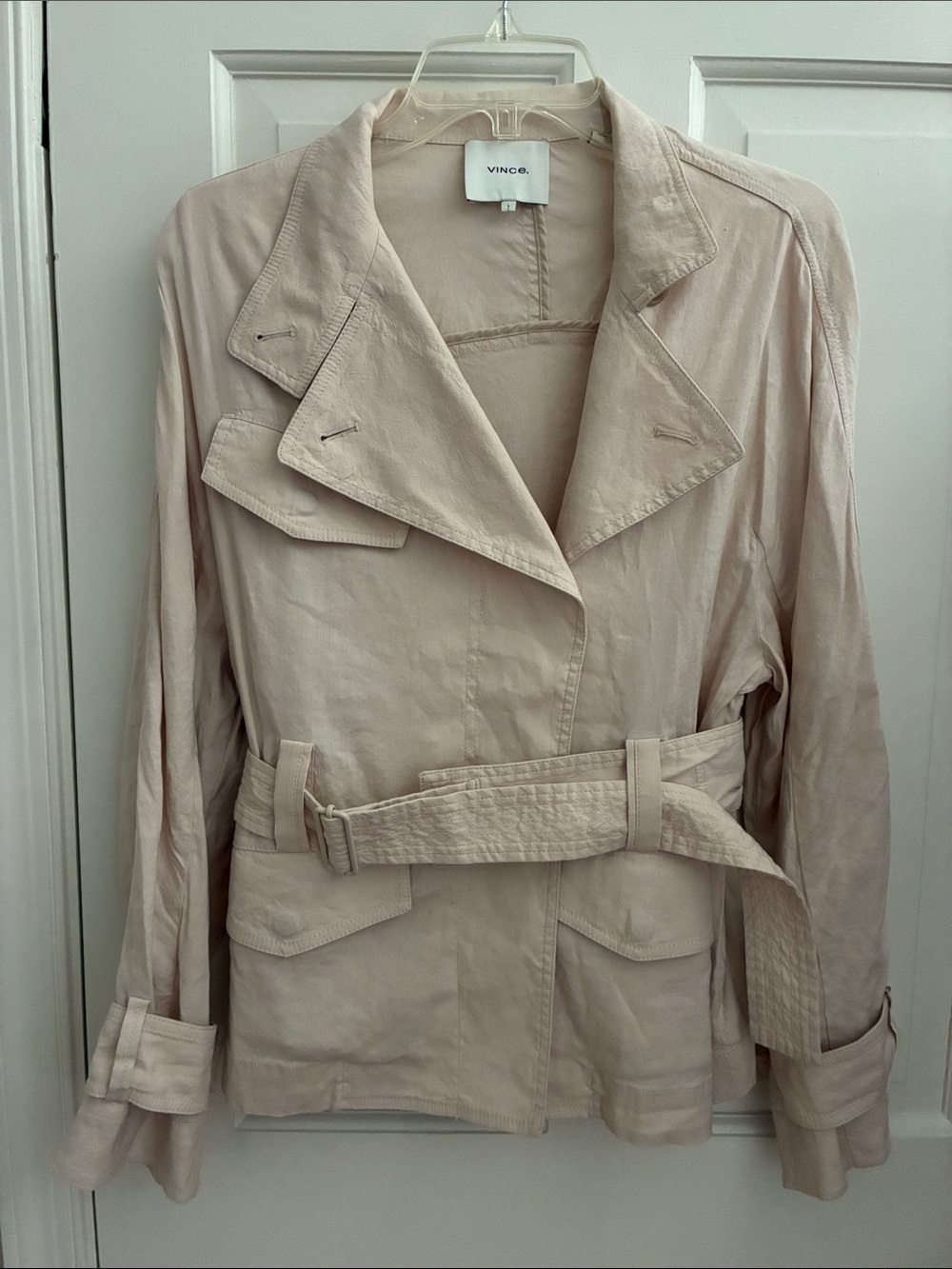 Vince Women's Beige Belted Lightweight linen blend Jacket  - small